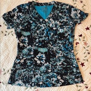 Floral Short Sleeve Top - Black and Blue